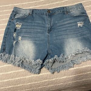 luvamia Women Casual High Waisted Denim Shorts Frayed Raw Hem Ripped Jeans Short